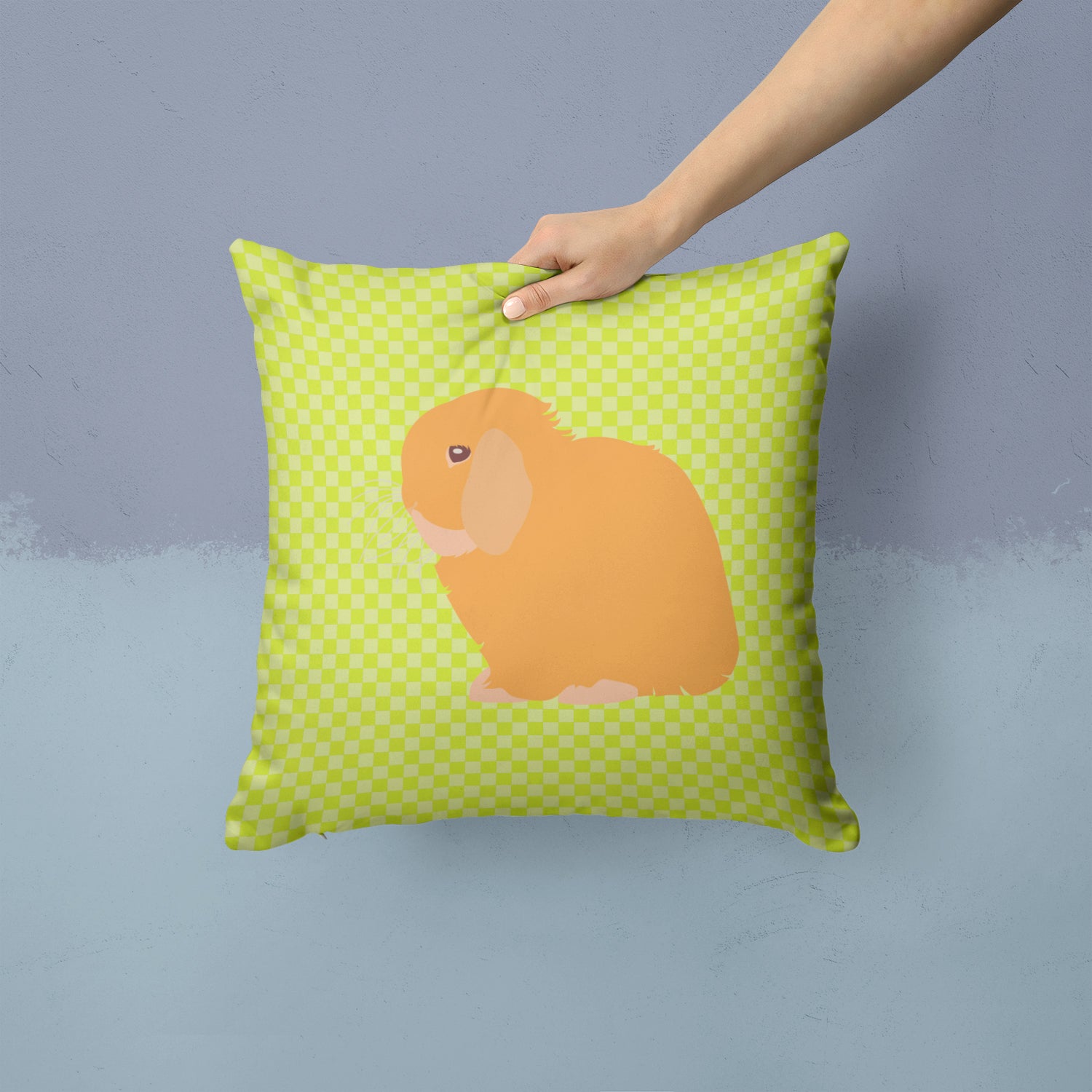 Holland Lop Rabbit Green Fabric Decorative Pillow BB7794PW1414 - the-store.com