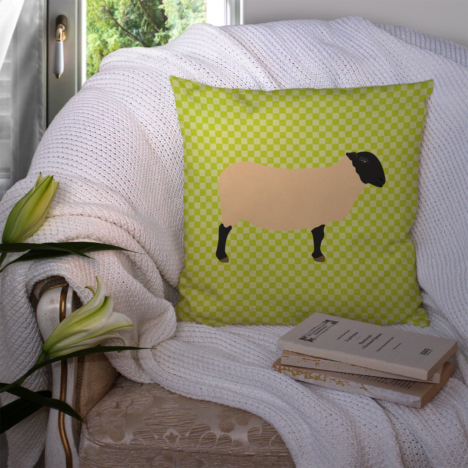 Suffolk Sheep Green Fabric Decorative Pillow BB7798PW1414 - the-store.com