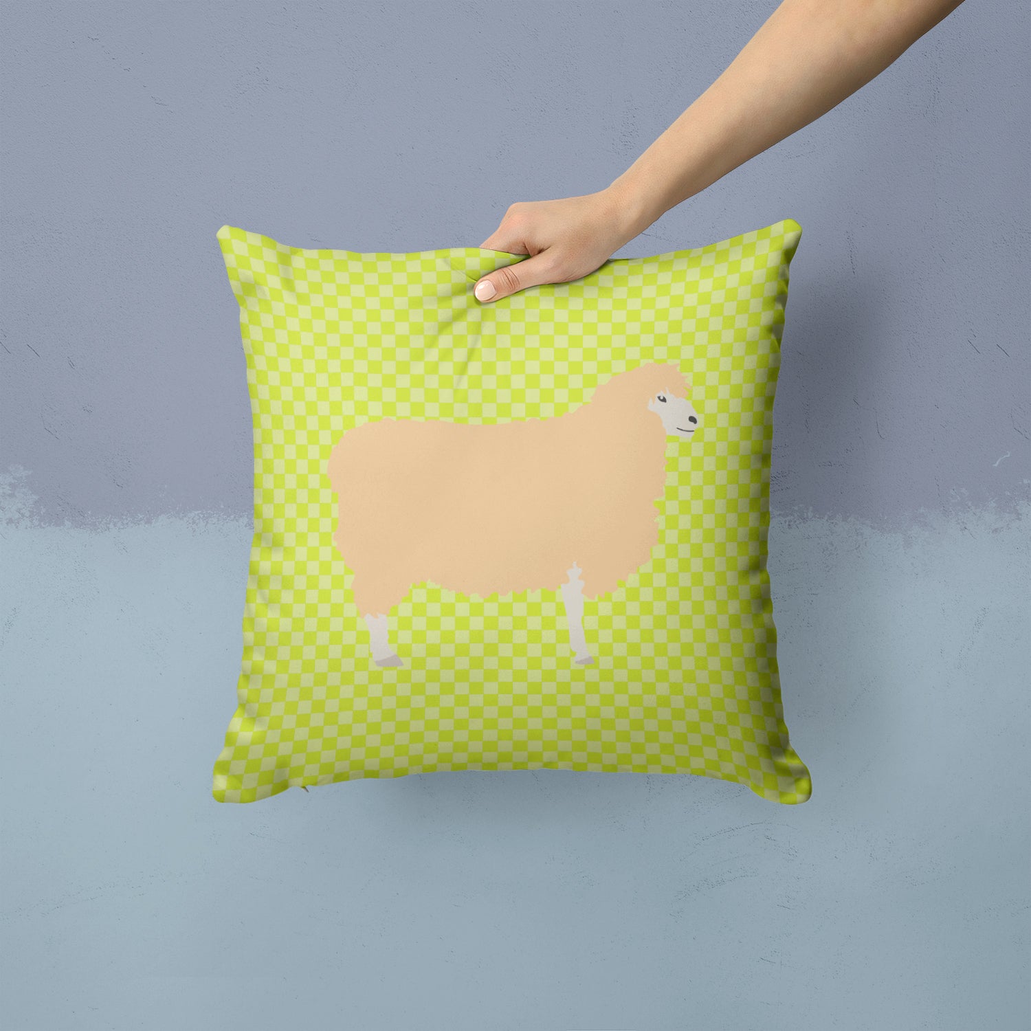 English Leicester Longwool Sheep Green Fabric Decorative Pillow BB7800PW1414 - the-store.com