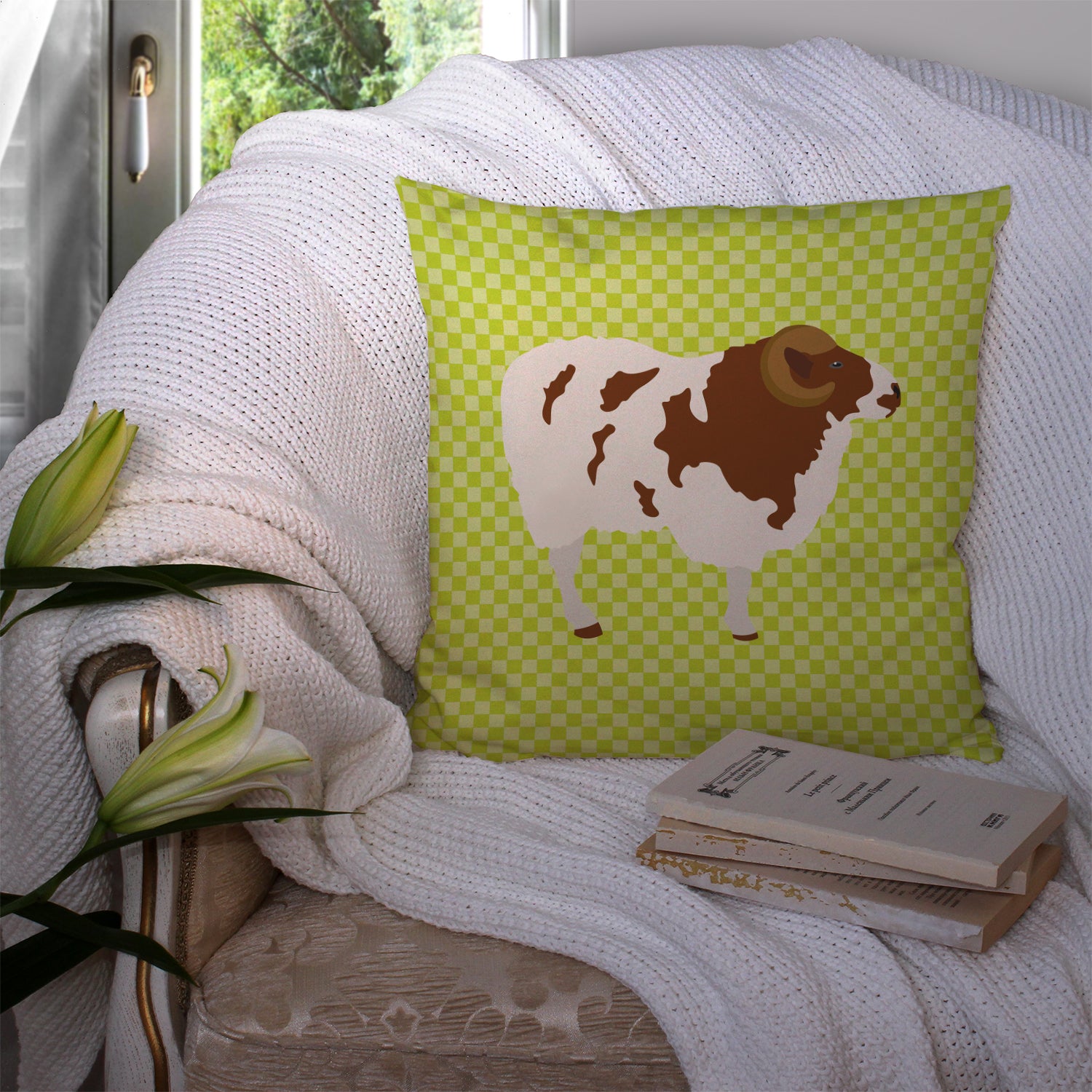 Jacob Sheep Green Fabric Decorative Pillow BB7801PW1414 - the-store.com