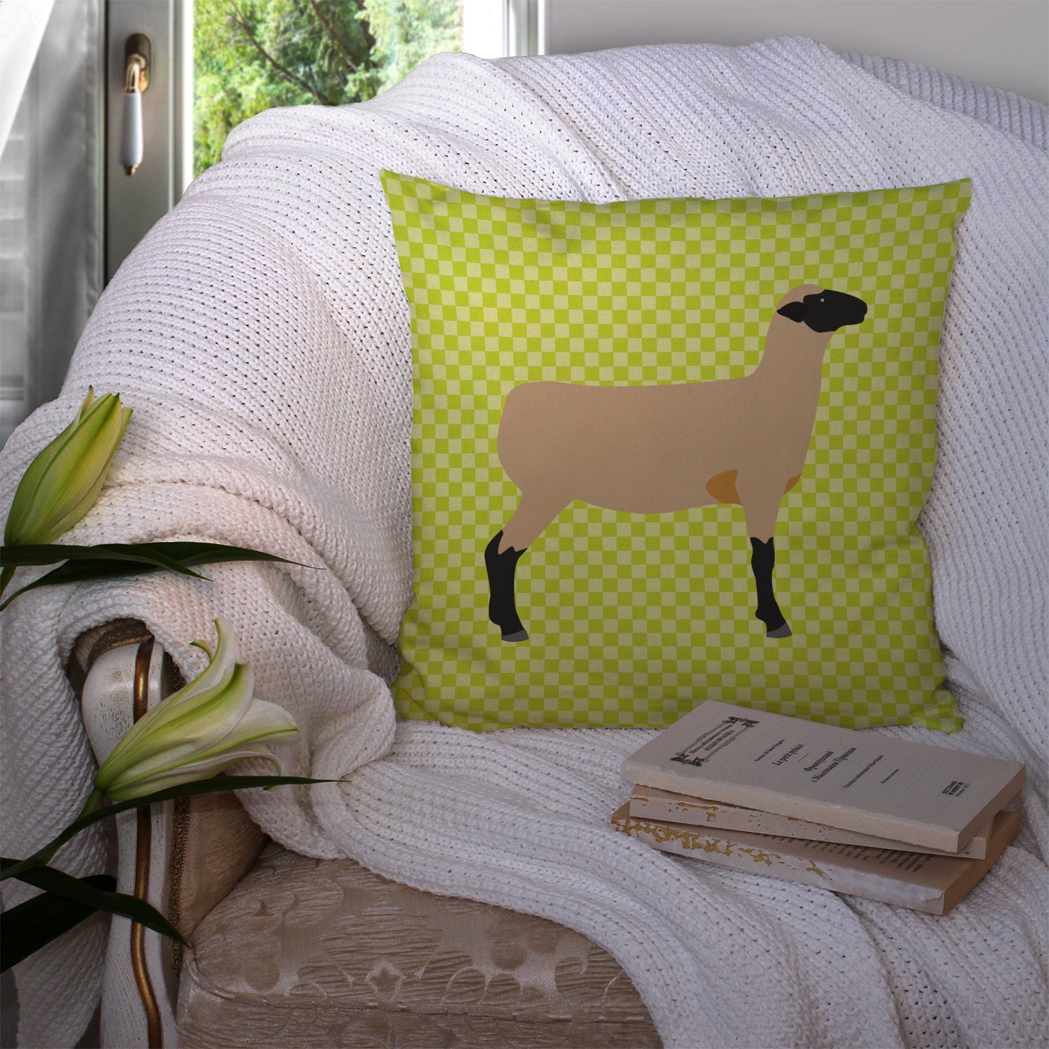 Hampshire Down Sheep Green Fabric Decorative Pillow BB7802PW1414 - the-store.com