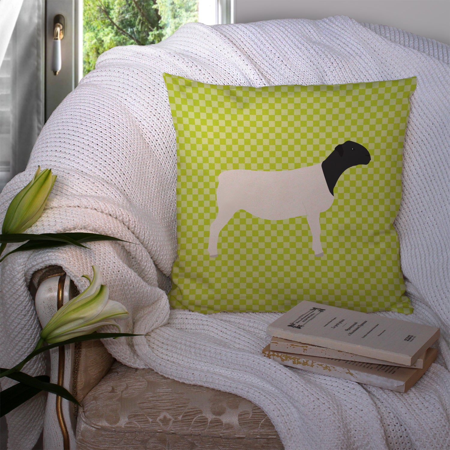 Dorper Sheep Green Fabric Decorative Pillow BB7804PW1414 - the-store.com