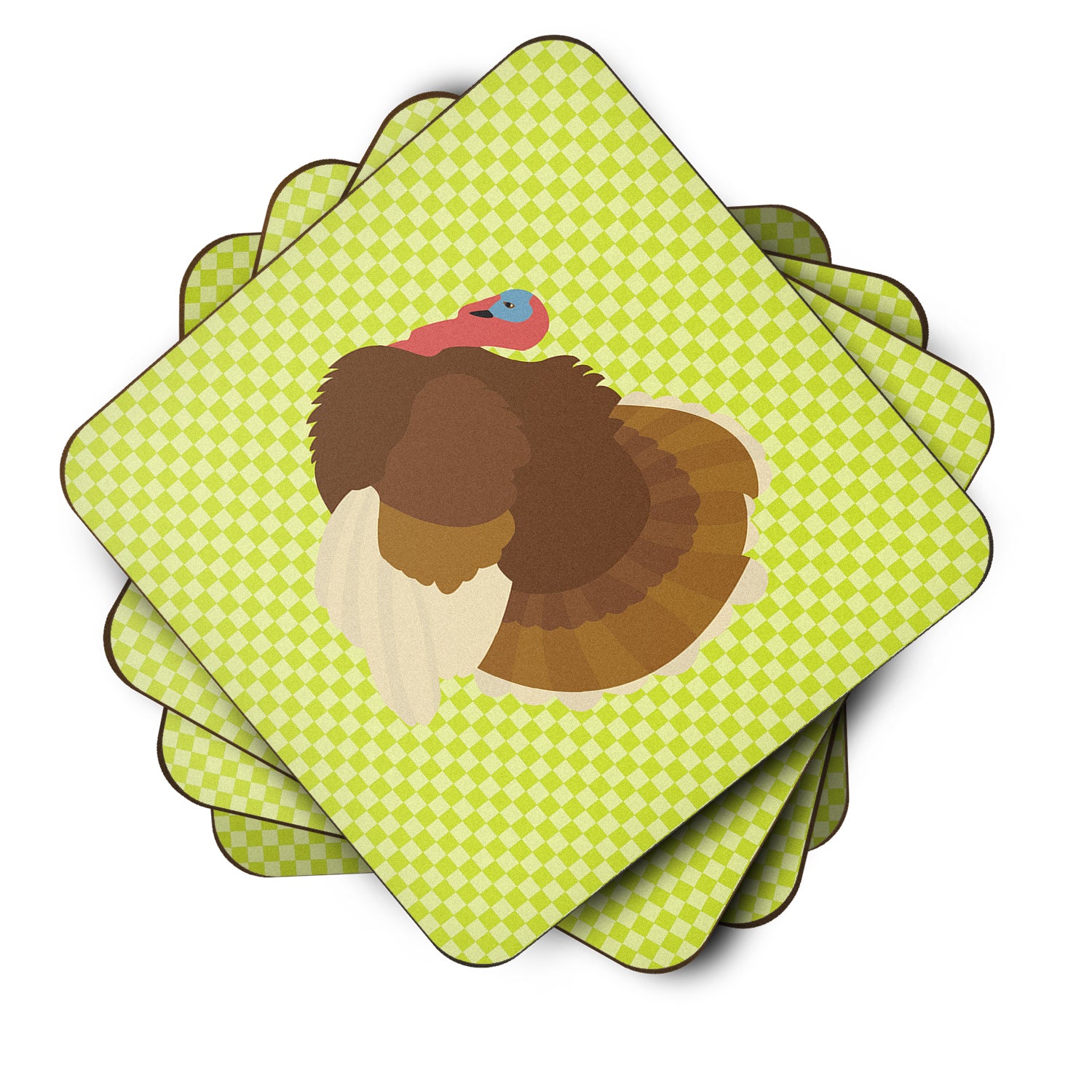 French Turkey Dindon Green Foam Coaster Set of 4 BB7816FC - the-store.com