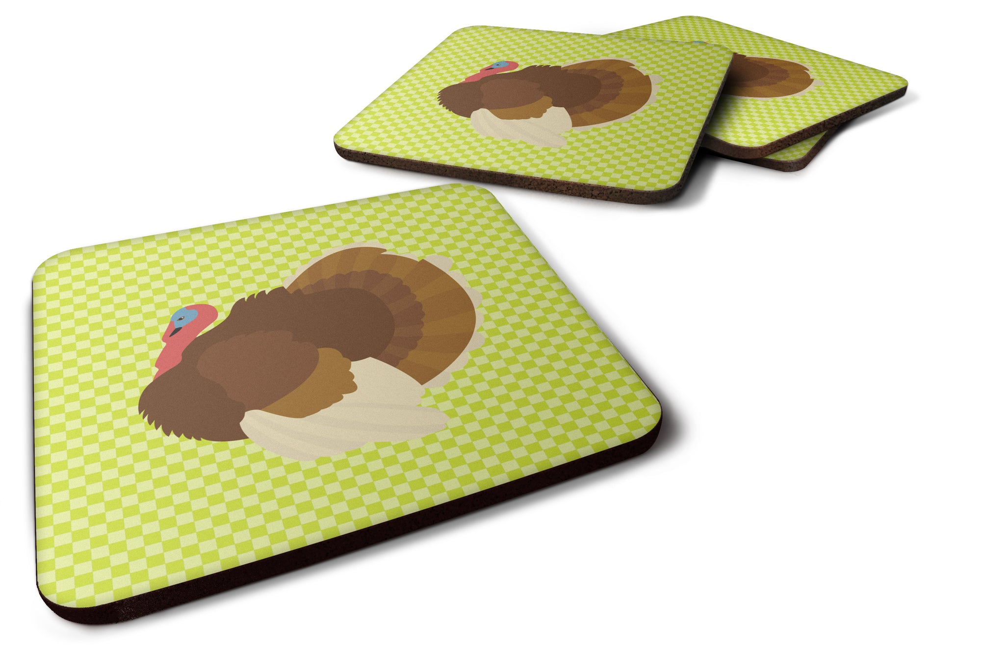 French Turkey Dindon Green Foam Coaster Set of 4 BB7816FC - the-store.com