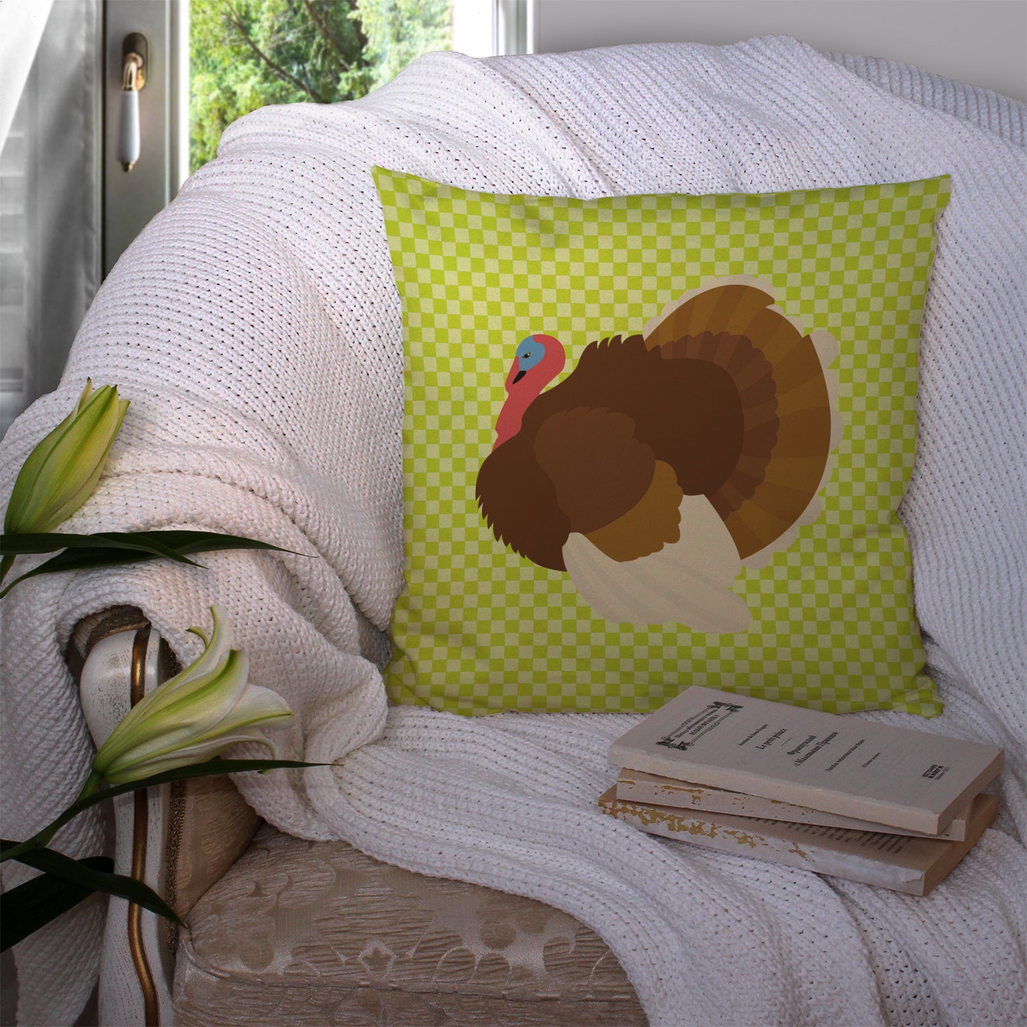 French Turkey Dindon Green Fabric Decorative Pillow BB7816PW1414 - the-store.com