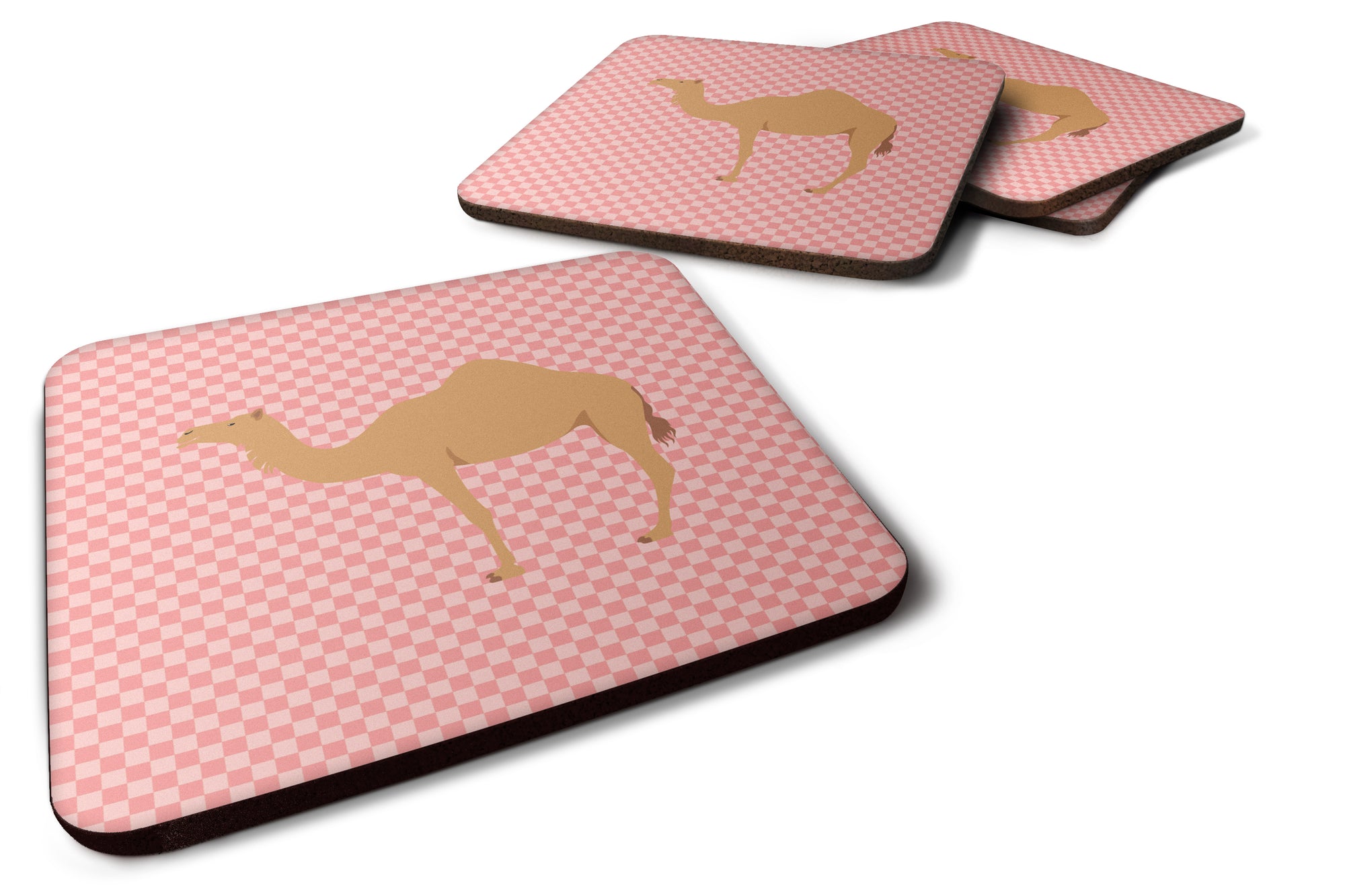Arabian Camel Dromedary Pink Check Foam Coaster Set of 4 BB7817FC - the-store.com