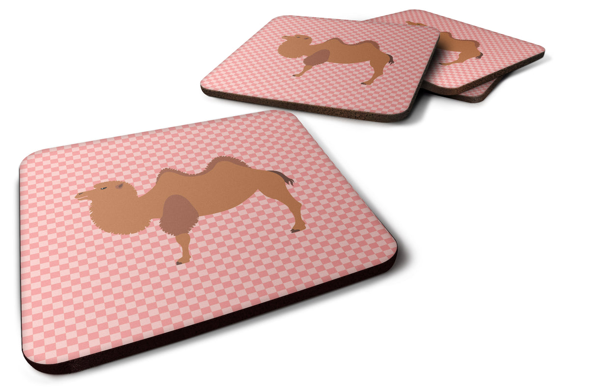 Bactrian Camel Pink Check Foam Coaster Set of 4 BB7818FC - the-store.com
