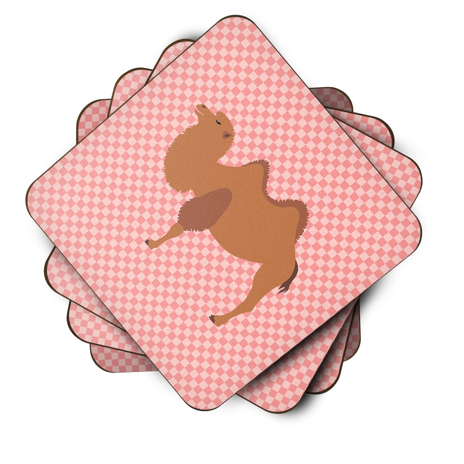 Bactrian Camel Pink Check Foam Coaster Set of 4 BB7818FC - the-store.com