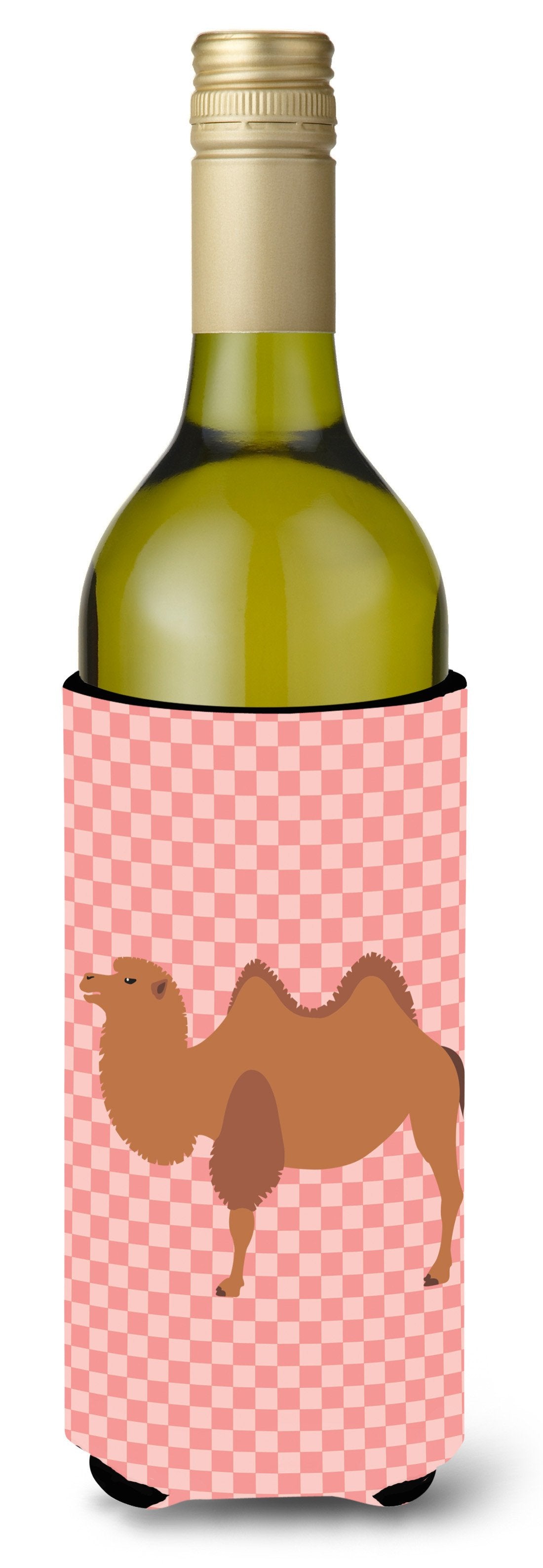 Bactrian Camel Pink Check Wine Bottle Beverge Insulator Hugger BB7818LITERK by Caroline&#39;s Treasures
