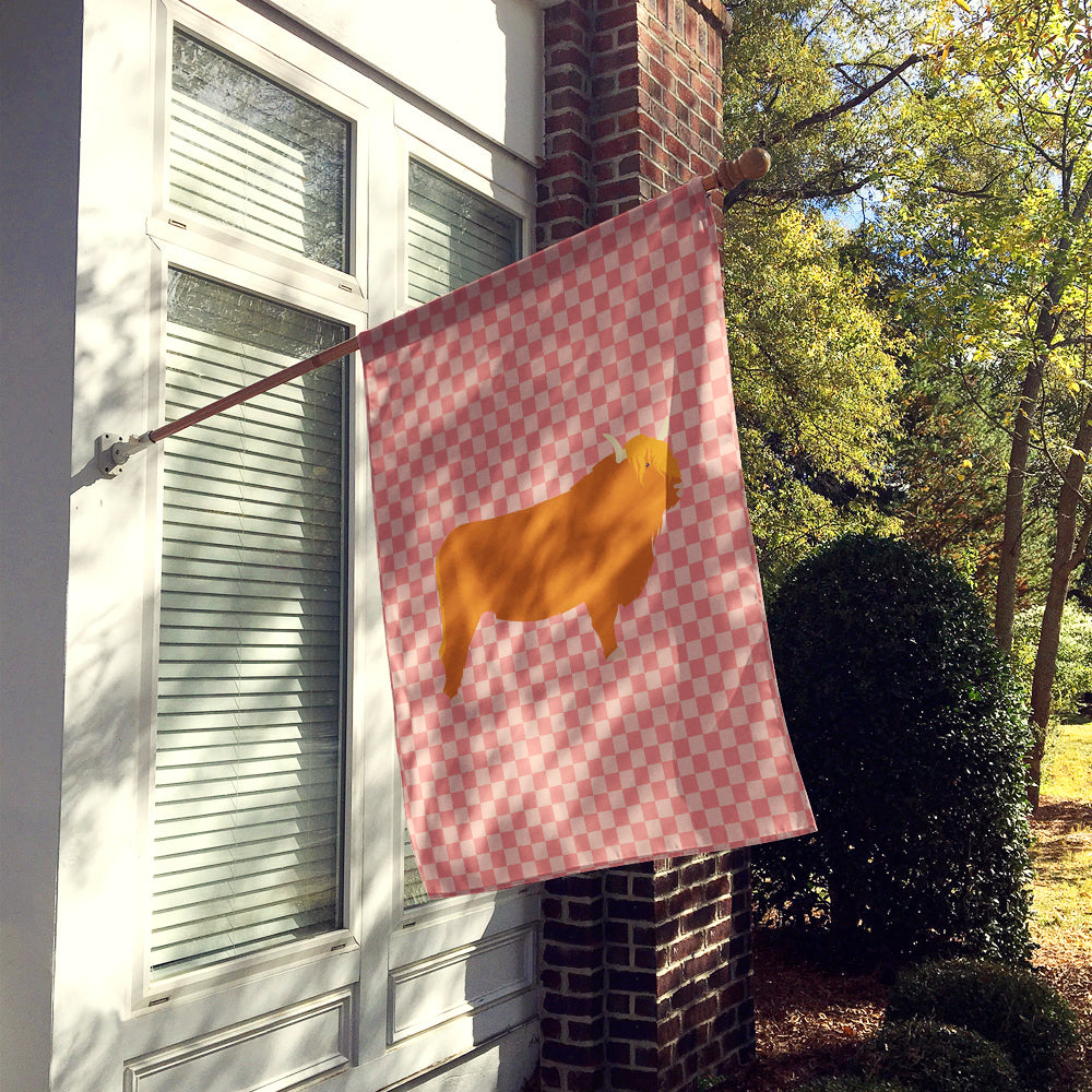 Highland Cow Pink Check Flag Canvas House Size BB7820CHF  the-store.com.