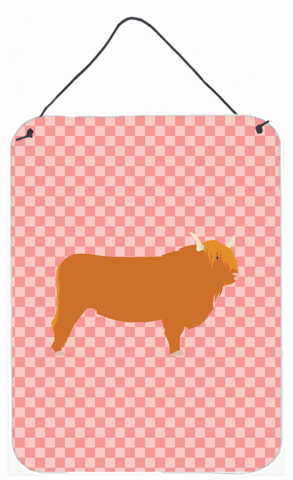 Highland Cow Pink Check Wall or Door Hanging Prints BB7820DS1216 by Caroline&#39;s Treasures