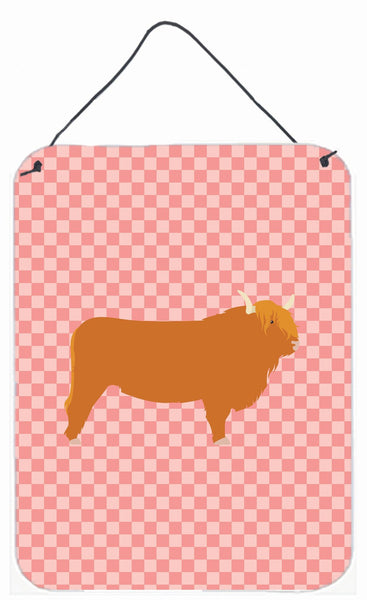 Highland Cow Pink Check Wall or Door Hanging Prints BB7820DS1216 by Caroline's Treasures