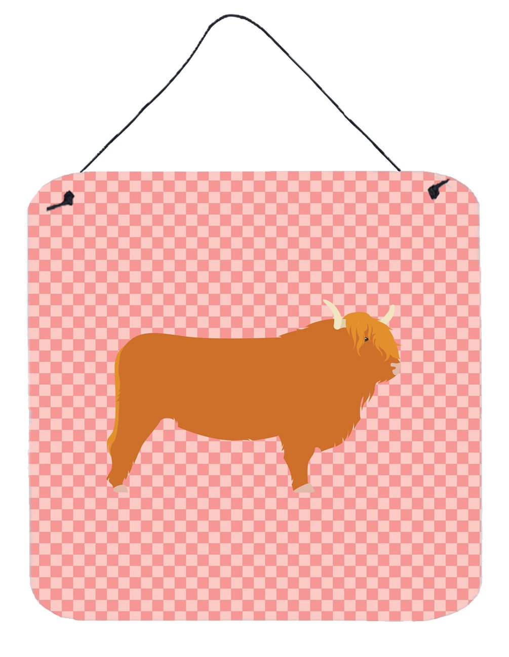 Highland Cow Pink Check Wall or Door Hanging Prints BB7820DS66 by Caroline&#39;s Treasures