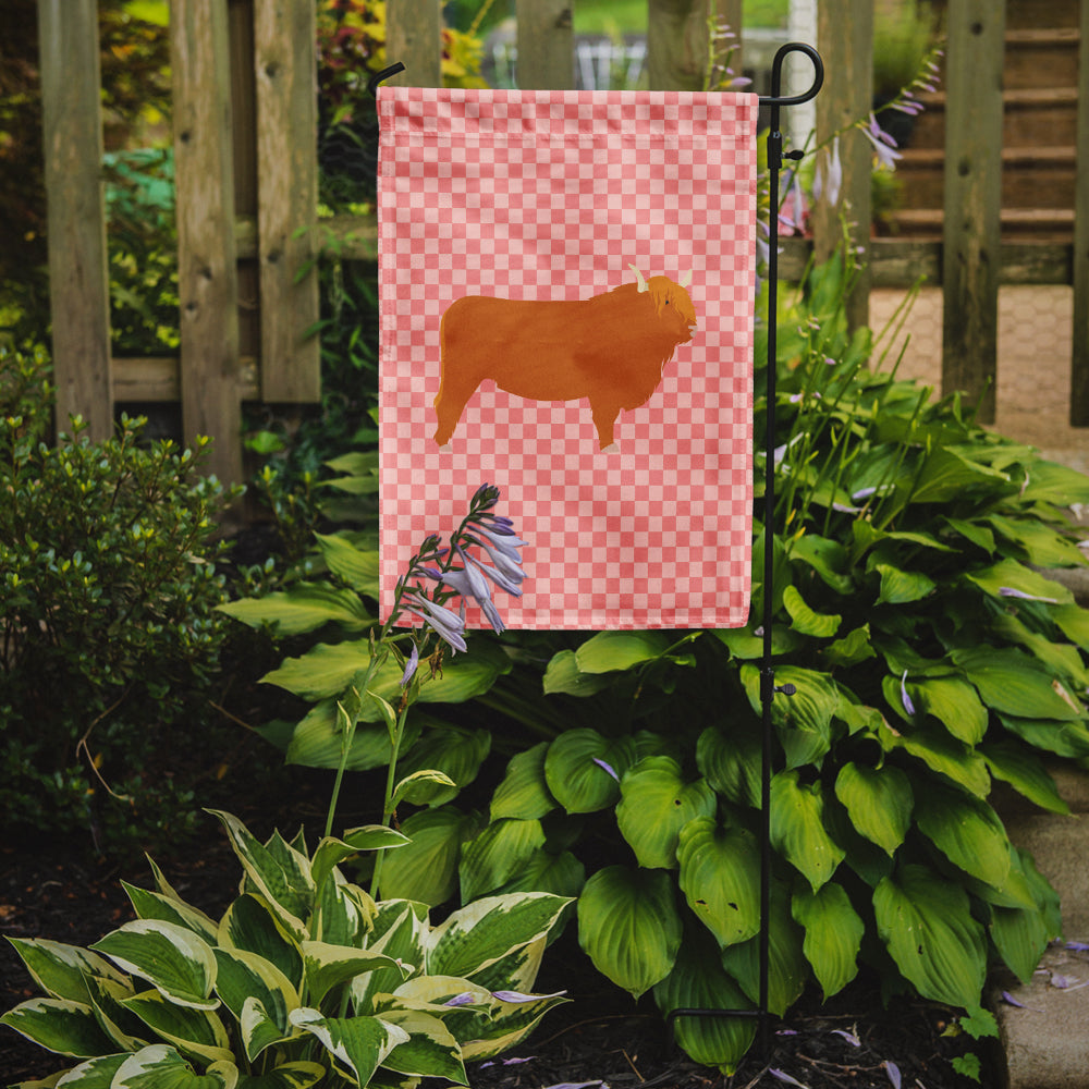 Highland Cow Pink Check Flag Garden Size