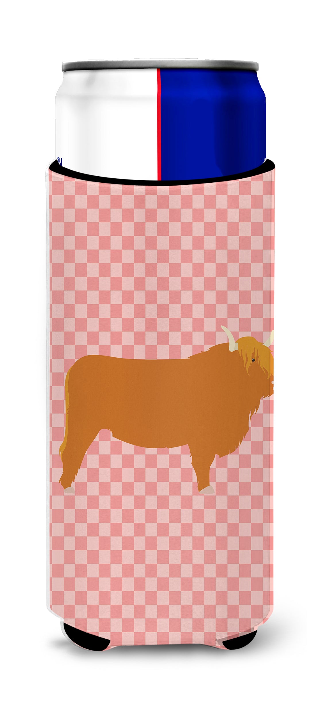 Highland Cow Pink Check Michelob Ultra Hugger pour canettes minces