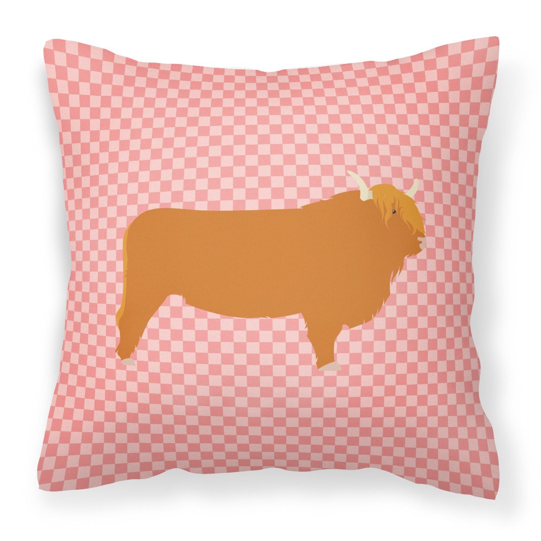 Highland Cow Pink Check Fabric Decorative Pillow BB7820PW1818 by Caroline&#39;s Treasures