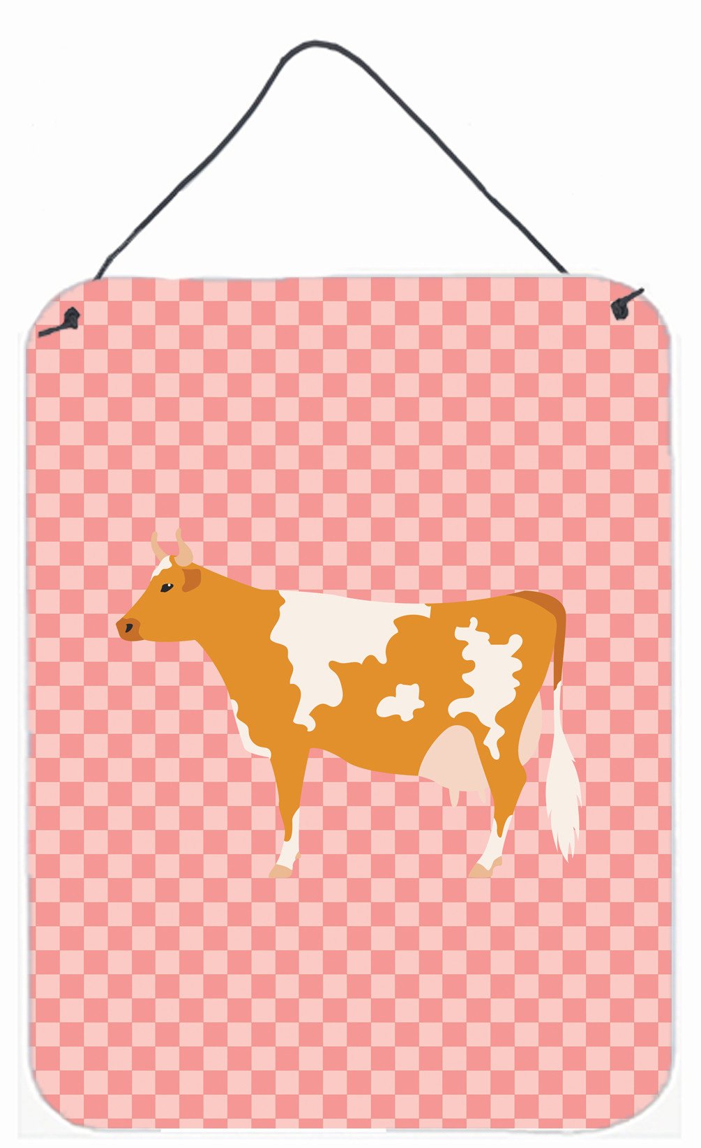 Guernsey Cow Pink Check Wall or Door Hanging Prints BB7821DS1216 by Caroline's Treasures