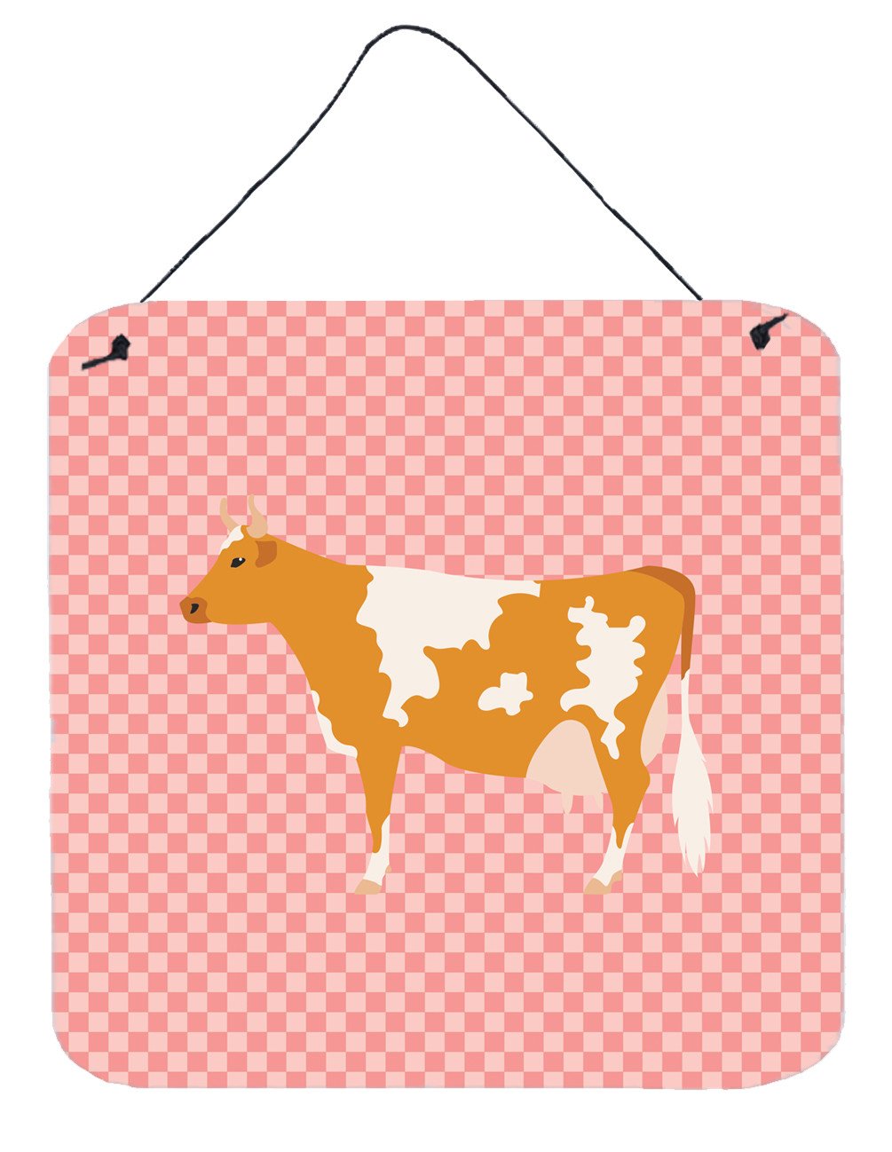 Guernsey Cow Pink Check Wall or Door Hanging Prints BB7821DS66 by Caroline&#39;s Treasures