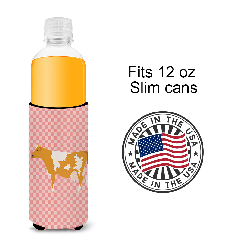 Guernsey Cow Pink Check  Ultra Hugger for slim cans  the-store.com.