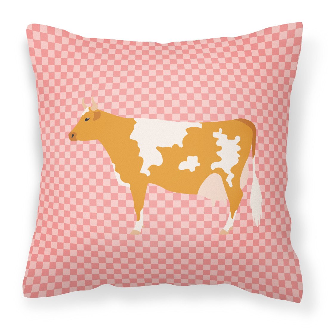 Guernsey Cow Pink Check Fabric Decorative Pillow BB7821PW1818 by Caroline&#39;s Treasures