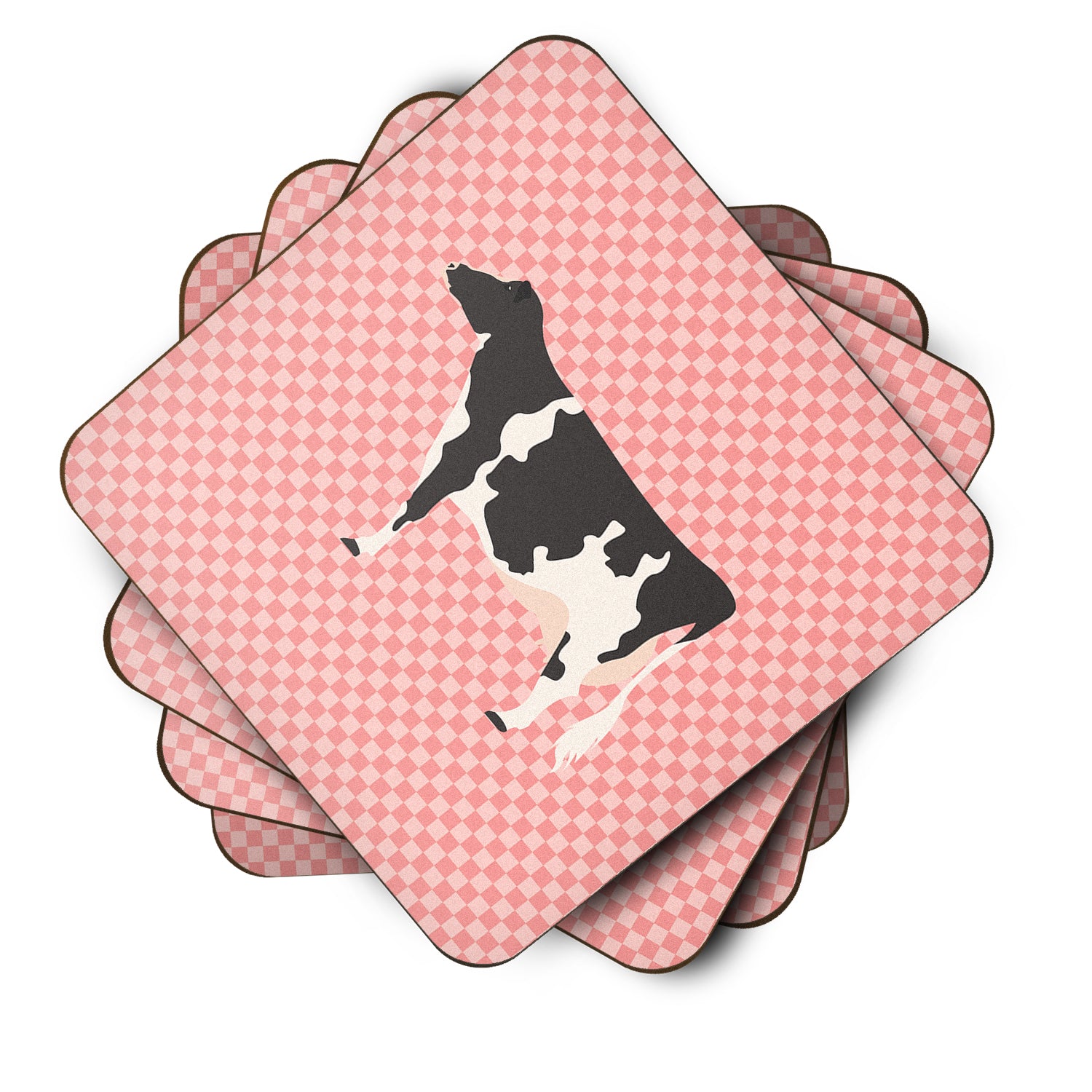 Holstein Cow Pink Check Foam Coaster Set of 4 BB7822FC - the-store.com