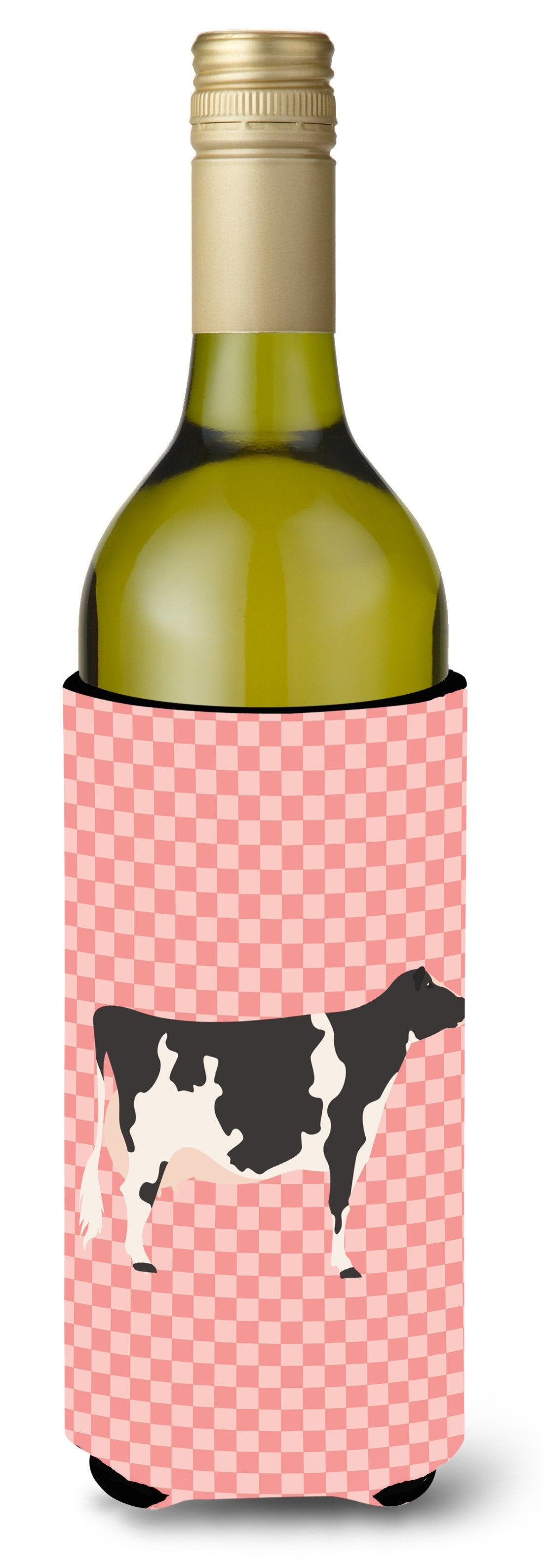 Holstein Cow Pink Check Wine Bottle Beverge Insulator Hugger BB7822LITERK by Caroline&#39;s Treasures
