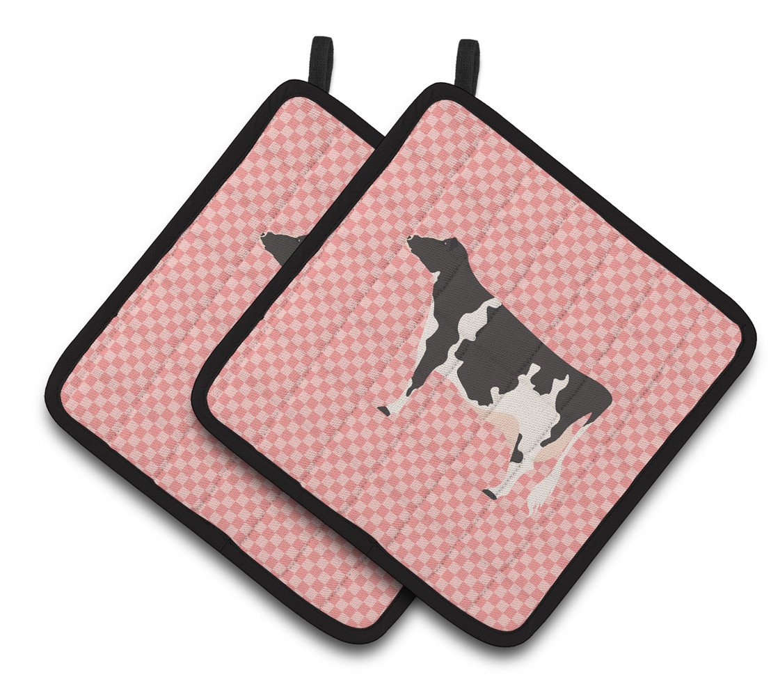 Holstein Cow Pink Check Pair of Pot Holders BB7822PTHD by Caroline&#39;s Treasures