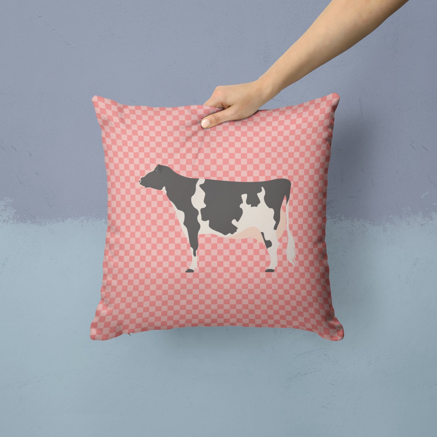 Holstein Cow Pink Check Fabric Decorative Pillow BB7822PW1414 - the-store.com