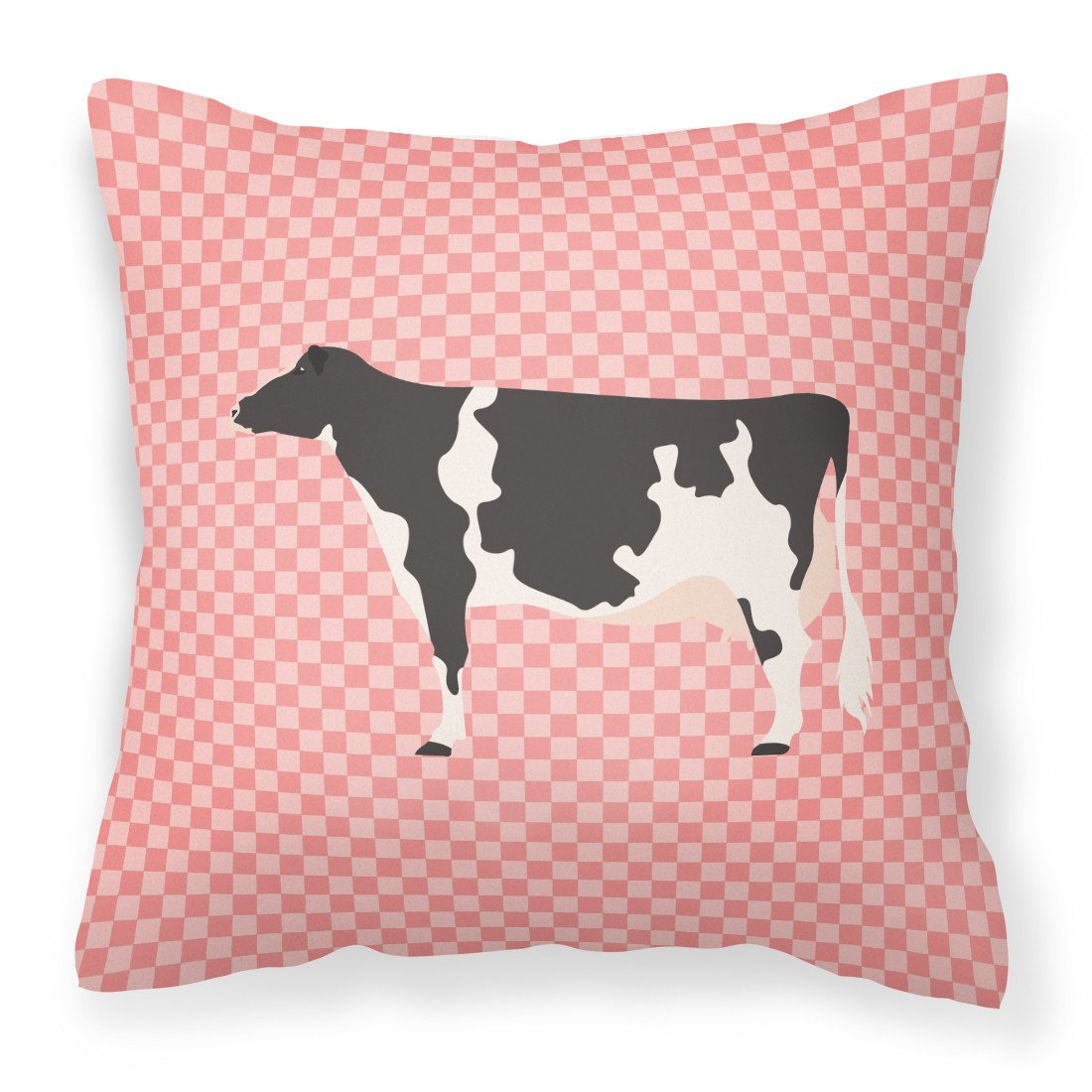 Holstein Cow Pink Check Fabric Decorative Pillow BB7822PW1818 by Caroline&#39;s Treasures