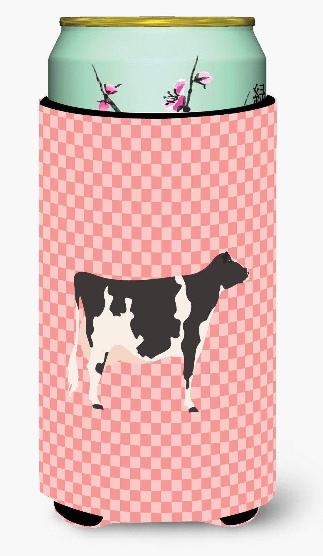 Holstein Cow Pink Check Tall Boy Beverage Insulator Hugger BB7822TBC by Caroline&#39;s Treasures