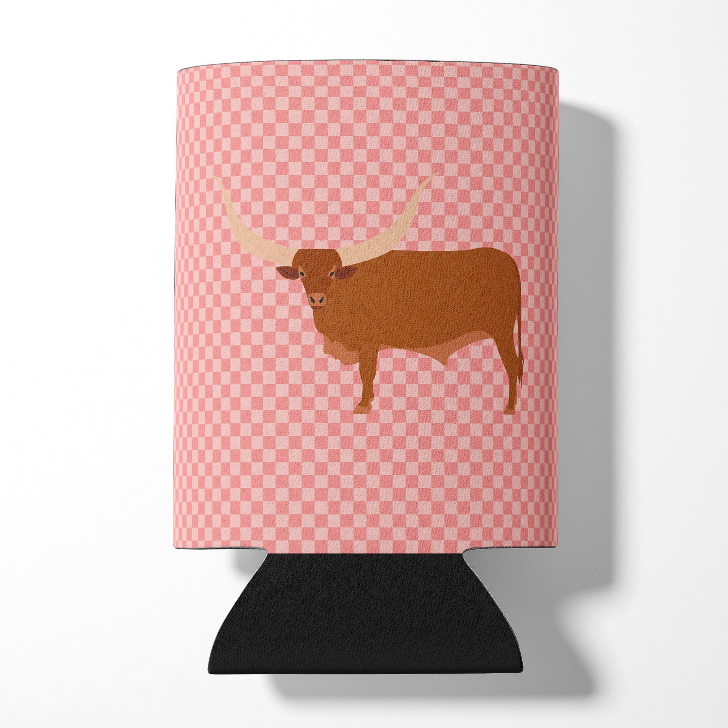 Ankole-Watusu Cow Pink Check Can or Bottle Hugger BB7823CC  the-store.com.