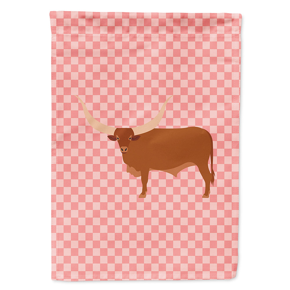 Ankole-Watusu Cow Pink Check Flag Canvas House Size BB7823CHF