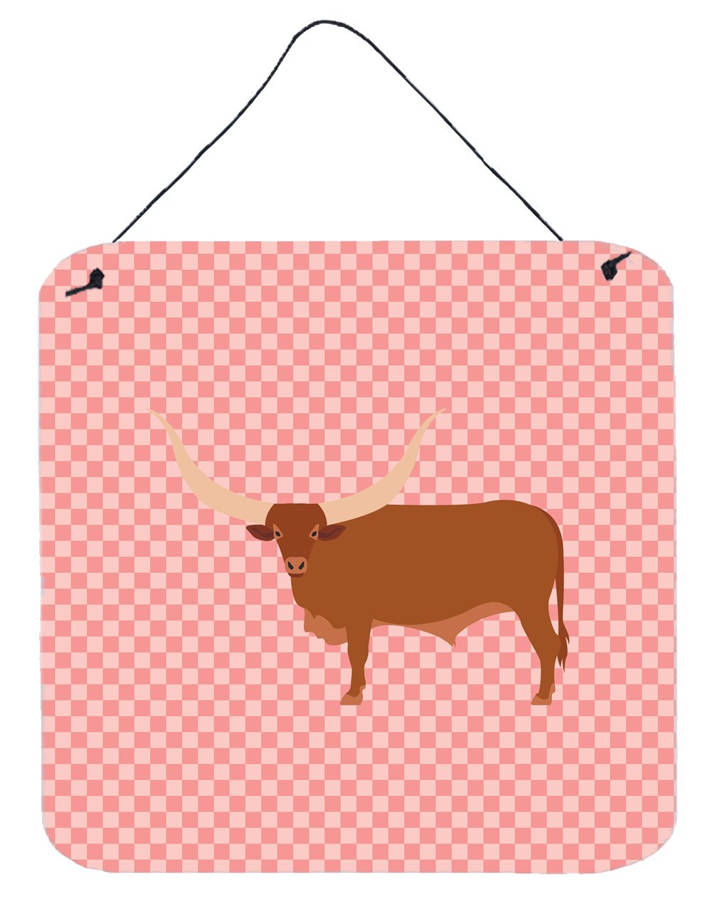 Ankole-Watusu Cow Pink Check Wall or Door Hanging Prints BB7823DS66 by Caroline's Treasures