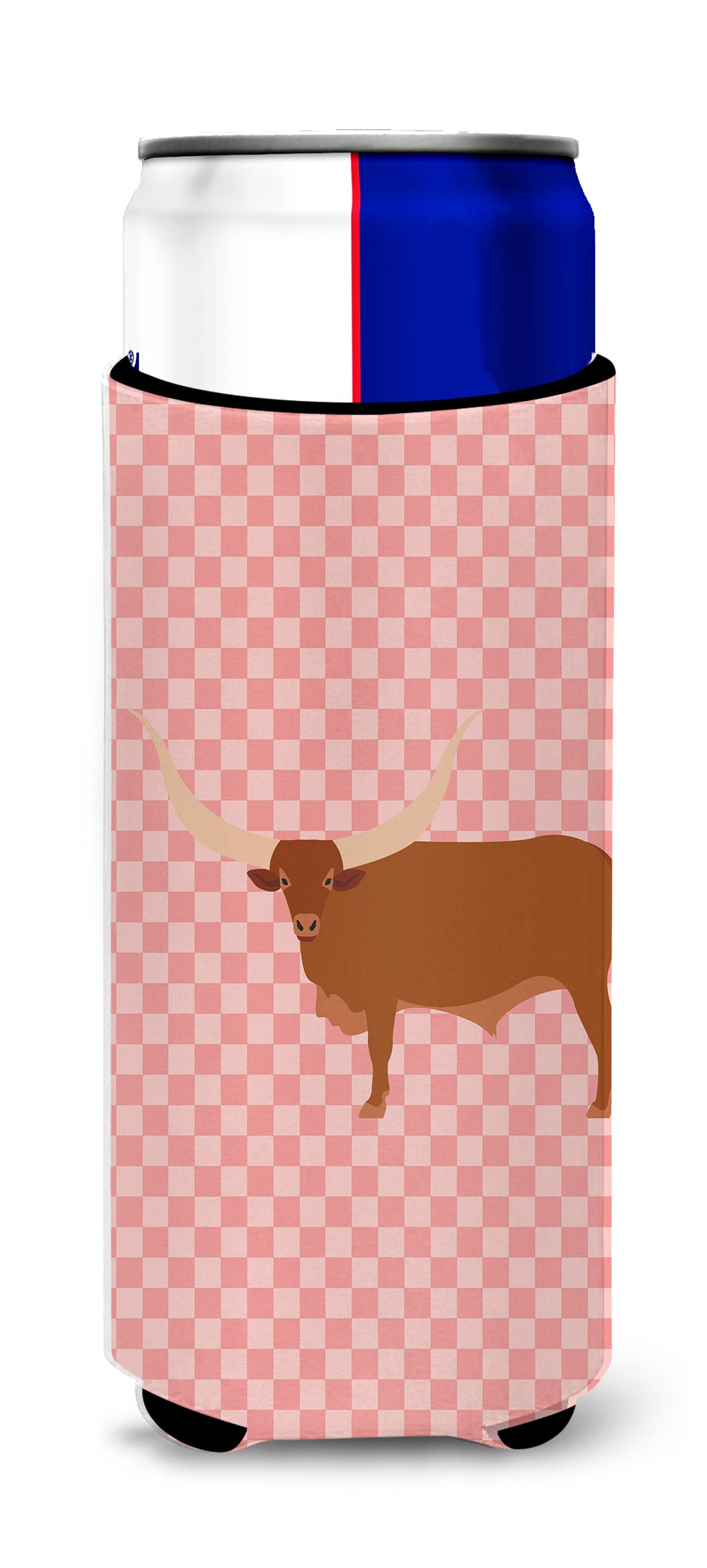 Ankole-Watusu Cow Pink Check  Ultra Hugger for slim cans