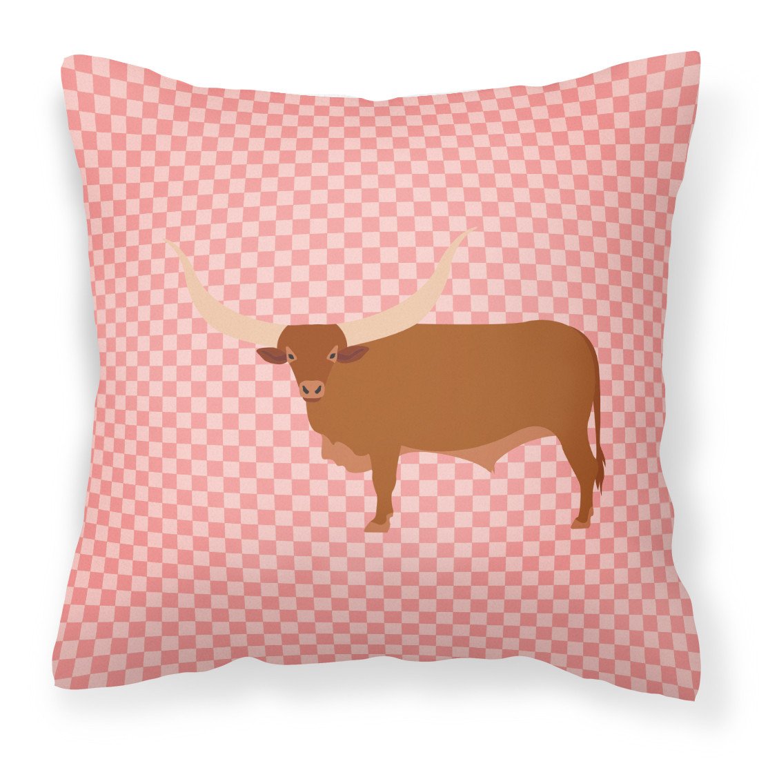 Ankole-Watusu Cow Pink Check Fabric Decorative Pillow BB7823PW1818 by Caroline&#39;s Treasures
