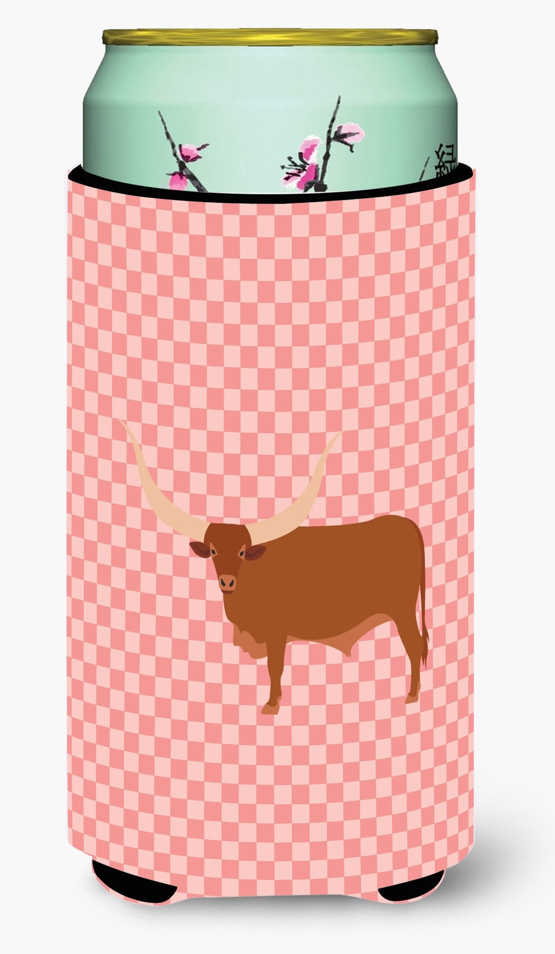 Ankole-Watusu Cow Pink Check Tall Boy Beverage Insulator Hugger BB7823TBC by Caroline&#39;s Treasures