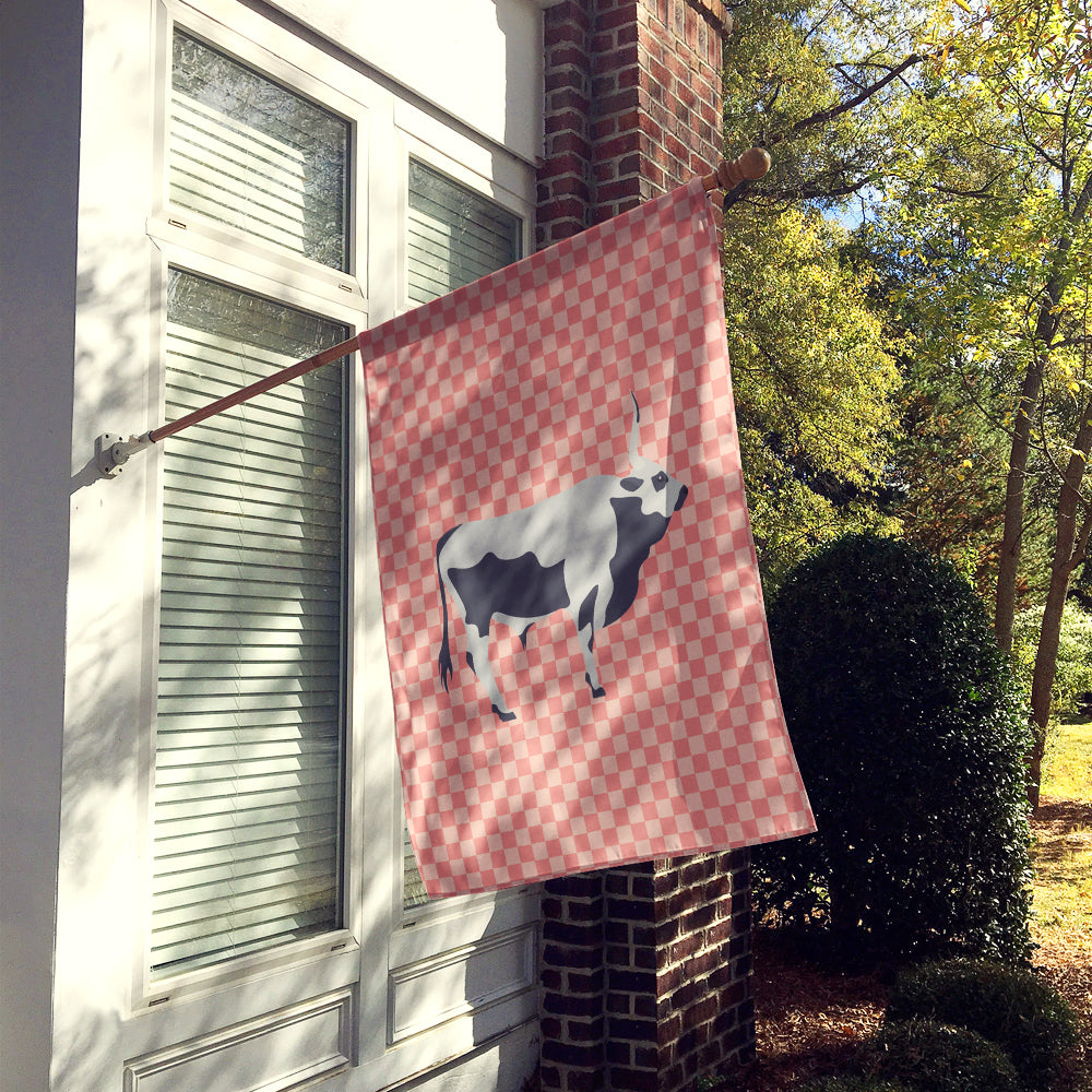 Hungarian Grey Steppe Cow Pink Check Flag Canvas House Size BB7824CHF