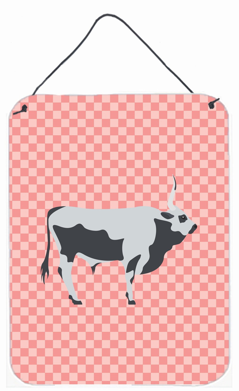 Hungarian Grey Steppe Cow Pink Check Wall or Door Hanging Prints BB7824DS1216 by Caroline&#39;s Treasures