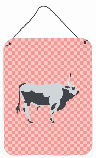 Hungarian Grey Steppe Cow Pink Check Wall or Door Hanging Prints BB7824DS1216 by Caroline's Treasures