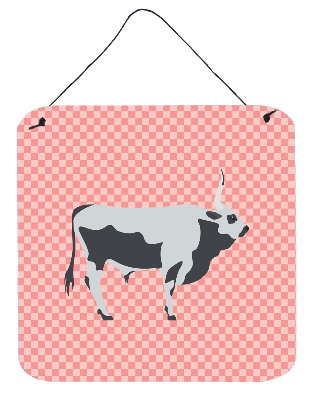 Hungarian Grey Steppe Cow Pink Check Wall or Door Hanging Prints BB7824DS66 by Caroline's Treasures