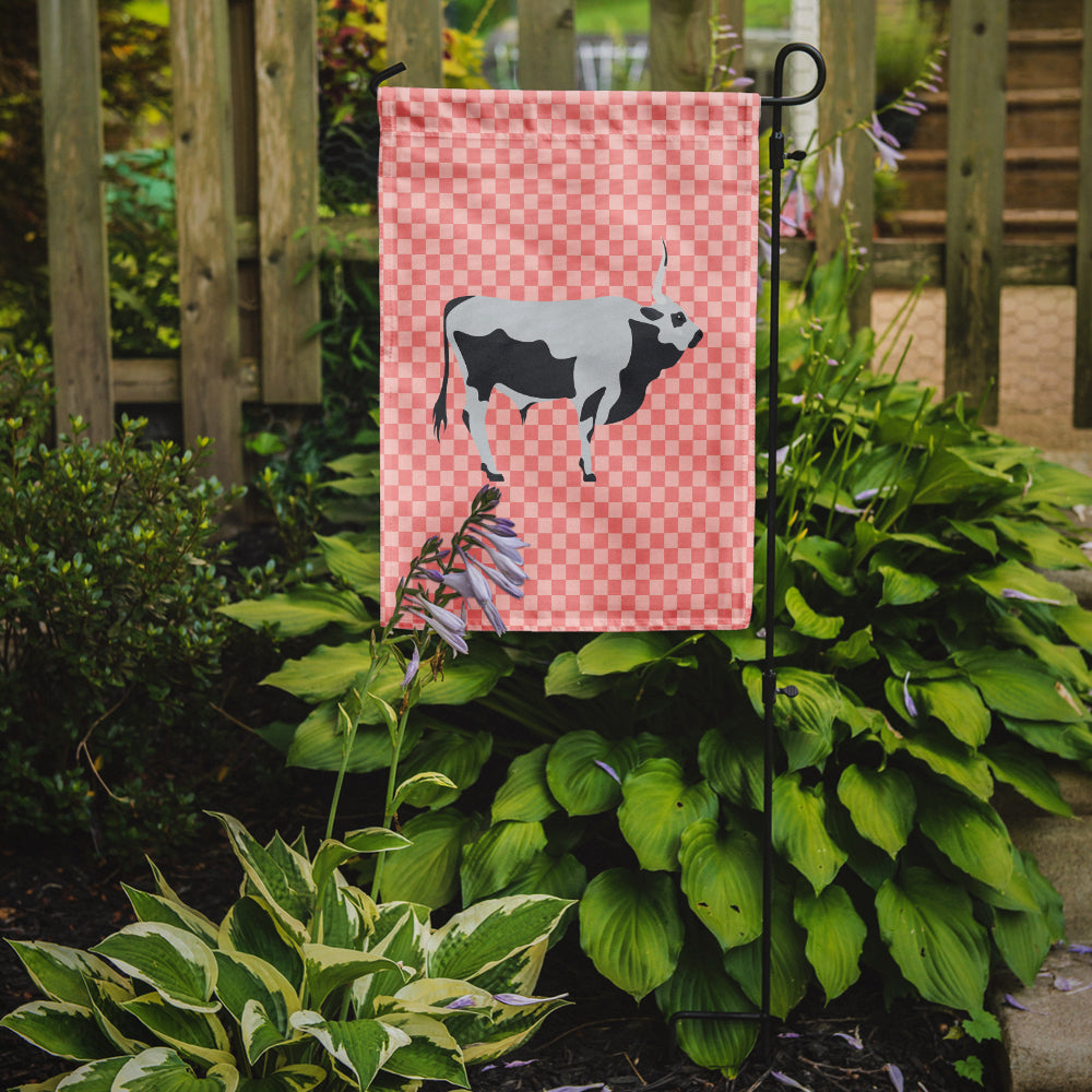 Hungarian Grey Steppe Cow Pink Check Flag Garden Size  the-store.com.