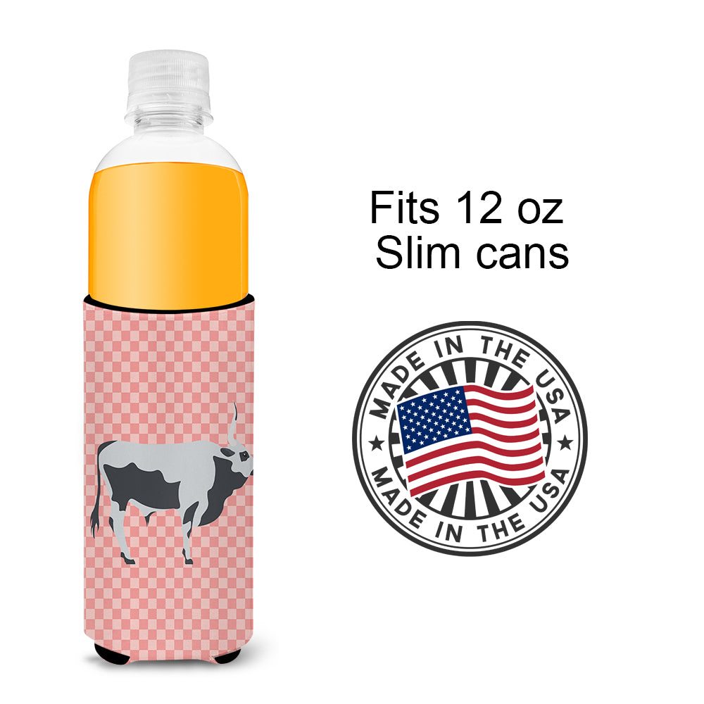 Hungarian Grey Steppe Cow Pink Check  Ultra Hugger for slim cans  the-store.com.