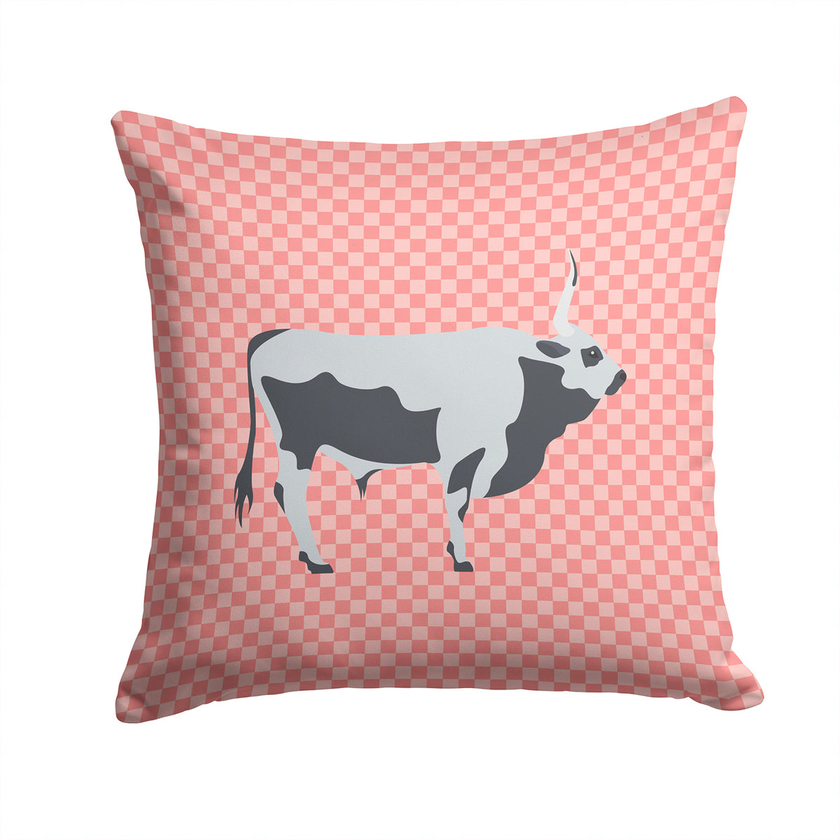 Hungarian Grey Steppe Cow Pink Check Fabric Decorative Pillow BB7824PW1414 - the-store.com