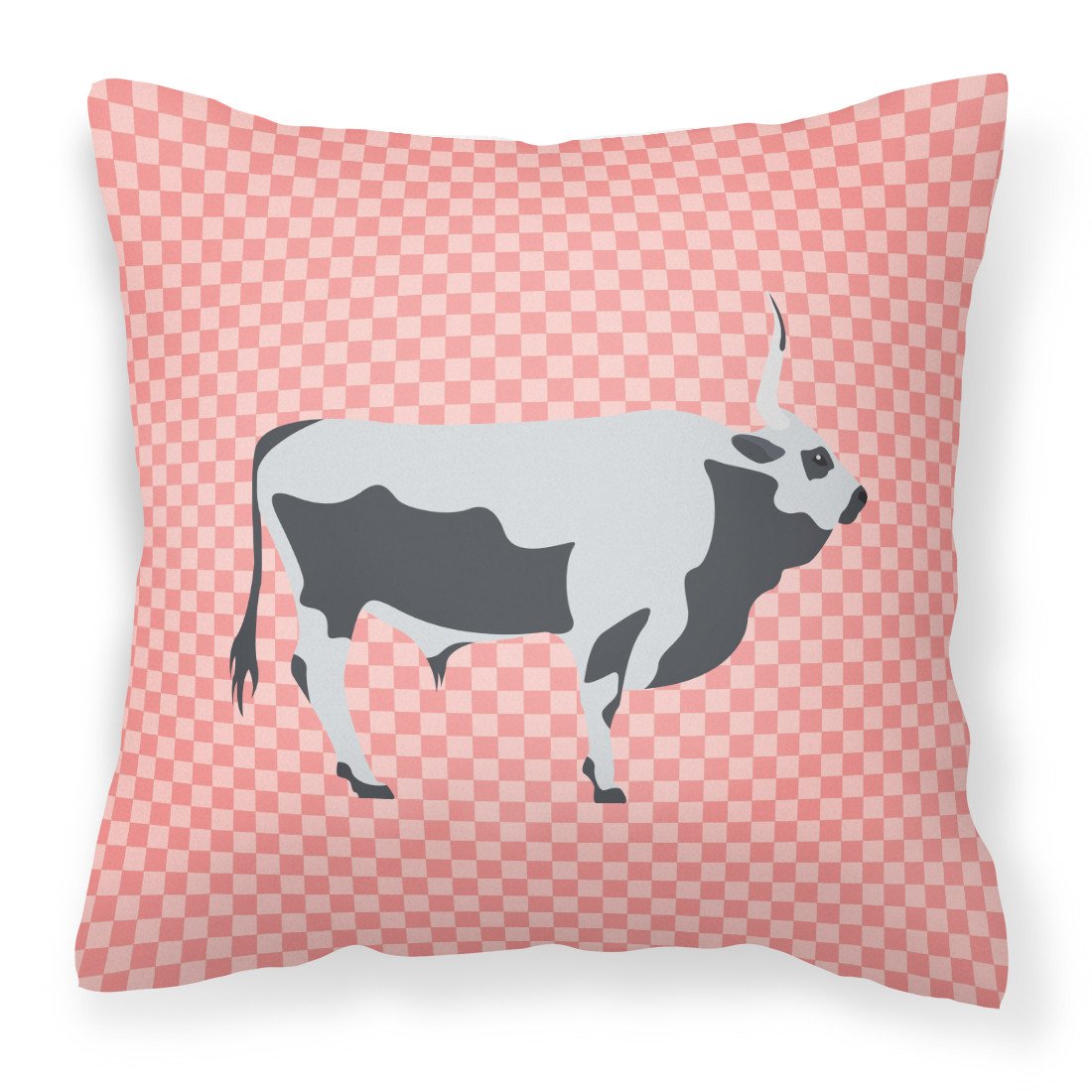 Hungarian Grey Steppe Cow Pink Check Fabric Decorative Pillow BB7824PW1818 by Caroline&#39;s Treasures