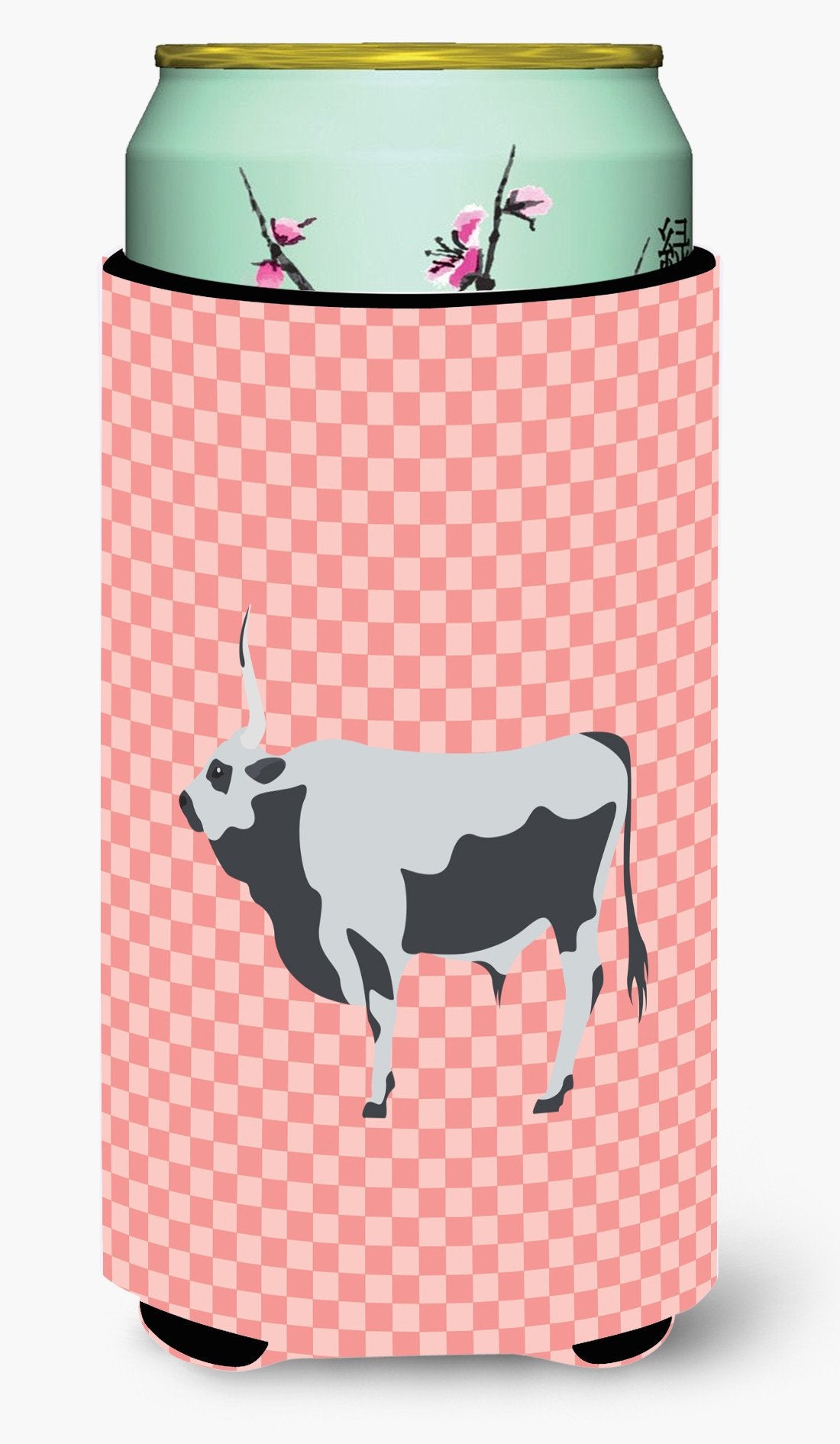 Hungarian Grey Steppe Cow Pink Check Tall Boy Beverage Insulator Hugger BB7824TBC by Caroline&#39;s Treasures