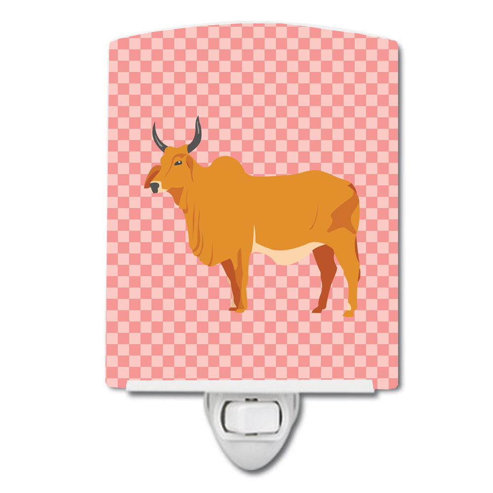 Zebu Indicine Cow Pink Check Ceramic Night Light BB7825CNL - the-store.com