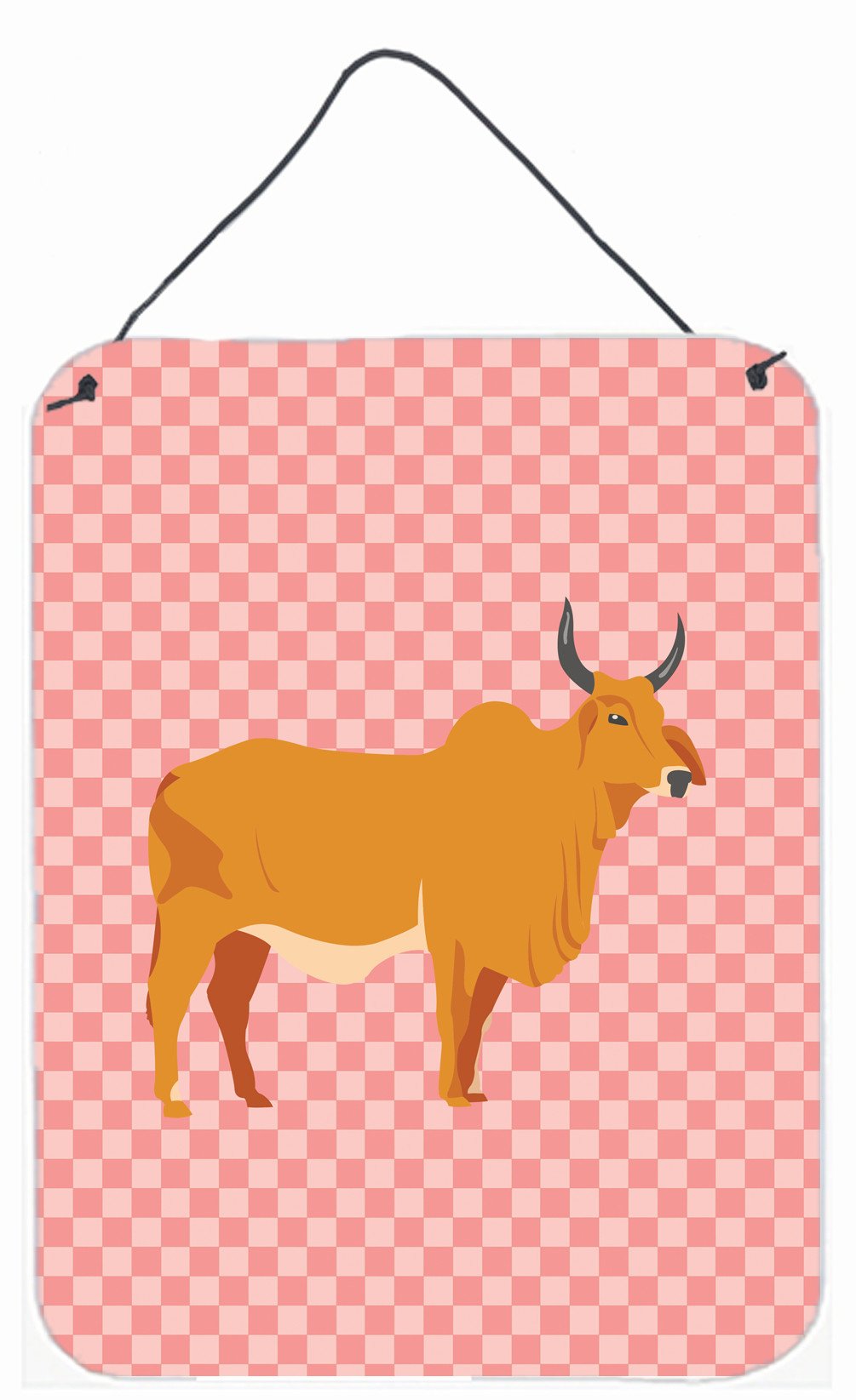 Zebu Indicine Cow Pink Check Wall or Door Hanging Prints BB7825DS1216 by Caroline&#39;s Treasures