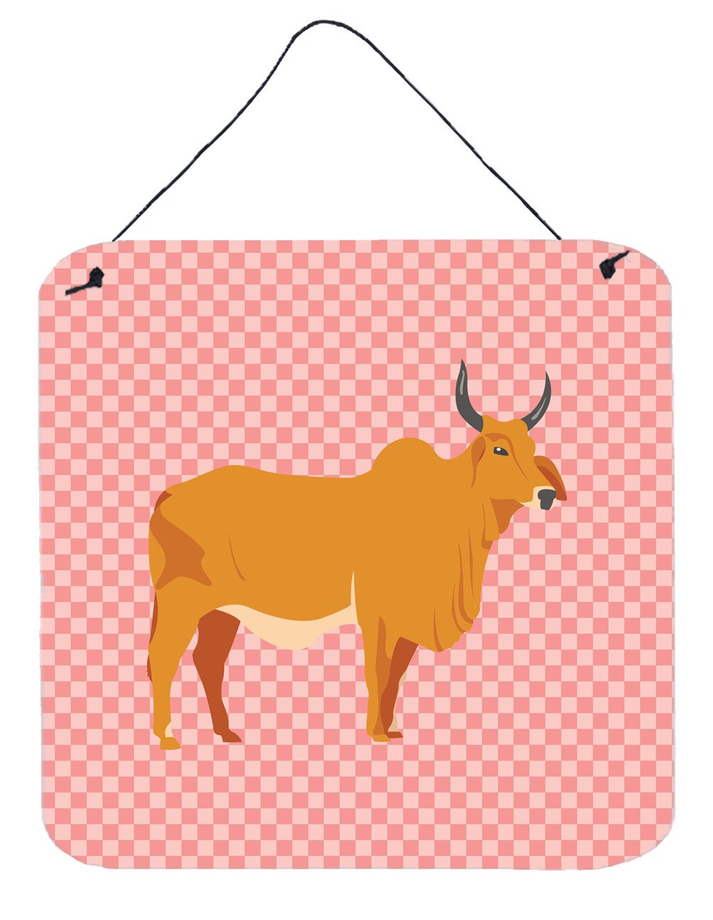 Zebu Indicine Cow Pink Check Wall or Door Hanging Prints BB7825DS66 by Caroline&#39;s Treasures