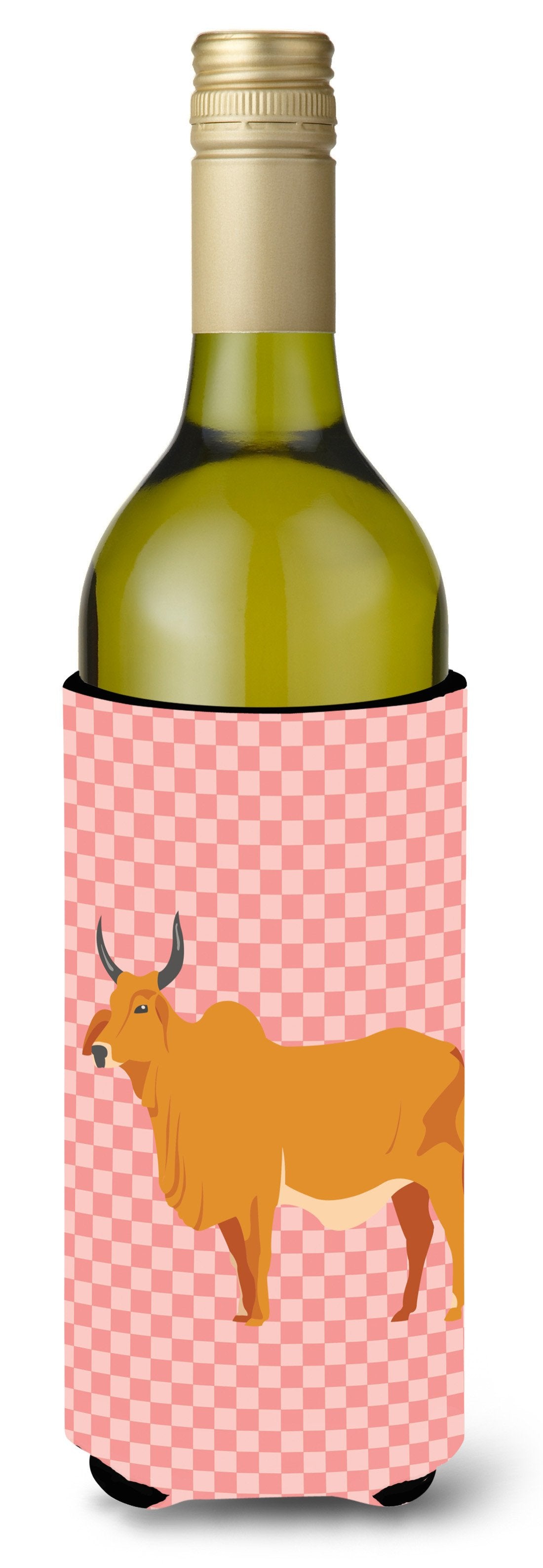 Zebu Indicine Cow Pink Check Wine Bottle Beverge Insulator Hugger BB7825LITERK by Caroline&#39;s Treasures