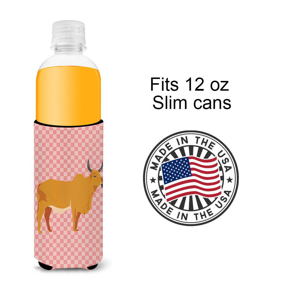 Zebu Indicine Cow Pink Check  Ultra Hugger for slim cans  the-store.com.